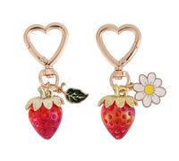 Mikovivi 2pcs Cute Strawberry Keychain, Heart Strawberry Daisy Flower Keychain Bag Charm Aesthetic Keyring Accessories Decors for Girls Women Purse Gift