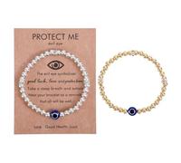 Mikovivi 2pcs Evil Eye Bracelet for Women, Trendy Bead Bracelet with Evil Eye Charms Good Luck Jewelry Gifts for Friends Mom Sisters(Gold, Silver)