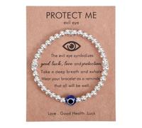 Mikovivi 2pcs Evil Eye Bracelet for Women, Trendy Bead Bracelet with Evil Eye Charms Good Luck Jewelry Gifts for Friends Mom Sisters(Silver)
