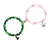 Mikovivi 2pcs Friendship Matching Bracelets, Matching Bracelets with Magnet Crown Magnetic BFF Relationship Witch Bracelet Jewelry Gift for Mate Sister Couple(Green & Pink)