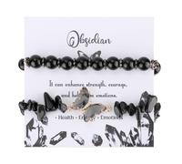 Mikovivi 2pcs Gemstone Bracelets for Women Men, 0.3 Inch Diameter Bracelets Stones and Crystals Elastic Natural Stone Bracelet Bead Bracelets for Valentine's Day Birthday Gift