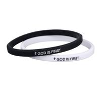 Mikovivi 2pcs God Is First Bracelet, Silicone Bible Verse Bracelets Inspirational Put God First Wristbands Christian Wristbands for Women Men Encouragement Religious Faith Gift (Black-White)