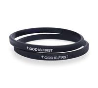 Mikovivi 2pcs God Is First Bracelet, Silicone Bible Verse Bracelets Inspirational Put God First Wristbands Christian Wristbands for Women Men Encouragement Religious Faith Gift (Black-Black)