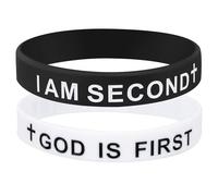 Mikovivi 2pcs God Is First I Am Second Bracelet, Silicone Christian Bracelets with Inspirational Bible Verses Religious Faith Wristband for Man & Woman