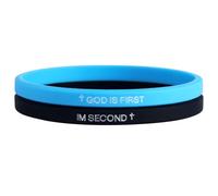 Mikovivi 2pcs God Is First I Am Second Bracelet, Silicone Elastic Rubber Christian Bracelet Wristbands Inspirational Motivational Bible Verses Jewelry Gifts for Men Women (black, blue)