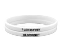 Mikovivi 2pcs God Is First I Am Second Bracelet, Silicone Elastic Rubber Christian Bracelet Wristbands Inspirational Motivational Bible Verses Jewelry Gifts for Men Women (White)