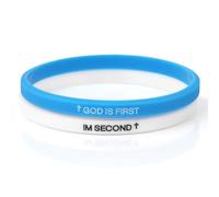 Mikovivi 2pcs God Is First I Am Second Bracelet, Silicone Elastic Rubber Christian Bracelet Wristbands Inspirational Motivational Bible Verses Jewelry Gifts for Men Women (white,blue)
