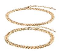 Mikovivi 2pcs Gold Ankle Bracelets for Women, Exquisite Stackable Chunky Cuban Link Anklets Minimalist Foot Accessories Trendy Jewelry Gifts for Woman