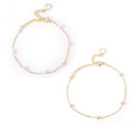 Mikovivi 2pcs Gold Chain Bracelet Set, Stackable Pearl Bracelets for Women Adjustable No Fading Dainty Gold Jewelry Fashionable Beaded Chain for Weddings Birthdays Women Jewelry Gift