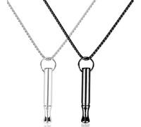 Mikovivi 2pcs Mindfulness Breathing Necklace, Funny Titanium Steel Breathlink Deep Breathing Pendant Anxiety Relief Necklace for Women Men (Silver, Black)