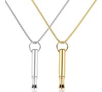 Mikovivi 2pcs Mindfulness Breathing Necklace, Funny Titanium Steel Breathlink Deep Breathing Pendant Anxiety Relief Necklace for Women Men (Silver, Gold)