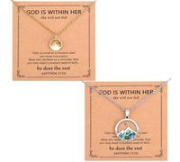 Mikovivi 2pcs Mustard Seed Necklace, Dainty Colorful Faith Mountains Pendant Necklace Stainless Steel Move Mountain Jewelry for Women Christian Inspirational Gift