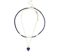 Mikovivi 2pcs Necklaces for Women, Natural Stone Beaded Necklace And Heart Pendant Necklace Handmade Necklace Fashionable Stacked Necklaces for Women Gift (Lapis Lazuli)