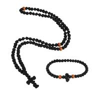 Mikovivi 2pcs Orthodox Prayer Ropes, Handmade Christian Orthodox Prayer Rope Bracelet & Necklace Set Greek Knot Bead Blessing Cross Pendant Gift
