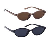 Mikovivi 2pcs Oval Sunglasses for Women, Black Brown Retro Oval Cat Eye Sun Glasses Lightweight Cateye Stylish Summer Accessories for Women