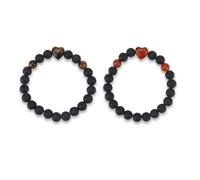 Mikovivi 2pcs Protective Bracelet, Triple Protective Energy Bracelet Tiger Eye Red Agate Hematite Volcanic Obsidian Stone Manifestation Jewelry for Good Luck Happiness Women Men Gift