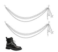 Mikovivi 2pcs Punk Goth Gothic Boots Chain, Length 12.80in/32.5cm Star Shoes Belt Charm Chain with Lobster Clasp for Women Mens DIY Sneakers Casual Shoes Decoration Jewellery(Silver)