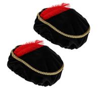 Mikovivi 2pcs Renaissance Hat, Black Medieval Hat with Red Feather Unisex Bard Renaissance Costume Accessories Cosplay Party Supplies for Women Men Adult