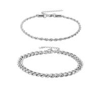 Mikovivi 2pcs Silver Chain Bracelet for Men, Durable Waterproof Stainless Steel Cuban Link Bracelet Easter Gifts Fashion Men’s Jewelry for Him or Teens Boys Gift Ideas