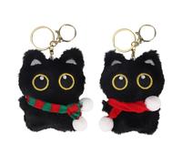 Mikovivi 2pcs Squeaky Black Cat Plush Keychains, Kawaii Black Cat Keychian with Scarf Fluffy Animal Keyring for Handbag Backpack Pendant Purse Charm Accessories & Women Kitty Lovers Gifts