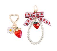 Mikovivi 2pcs Strawberry Keychain, Cute Daisy Heart Key Ring Bag Charms Kawaii Bow Peal Car Keychains Strawberry Accessories Gift for Women