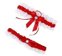 Mikovivi 2pcs Wedding Brides Bow Garters for Women, Elastic Lace Bridal Red Garters with Keepsake & Toss Design Stretchable Thigh Belts for Wedding Valentines Day Party Accessories Gift