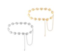 Mikovivi 2pcs Western Chain Belts for Women, Zinc Alloy Concho Country Cowgirl Waist Belts, Silver And Gold Boho Belts for Women Jeans Dresses Accessories