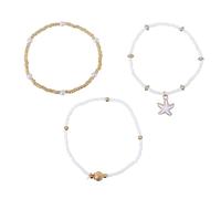Mikovivi 3pcs Boho Ankle Bracelets for Women, Multilayer Beads Summer Beach Anklets Seashell Starfish Pearl Charms Adjustable Ocean Foot Jewelry for Women Gifts