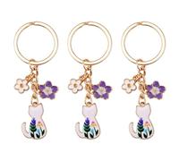 Mikovivi 3pcs Cat Keychains for Women, Cute Enamel Flower White Cat Purse Charms Kawaii Key chain Japanese Decor Stylish Animal Key Ring Bag Backpack Handbag Decoration Accessories and Gifts