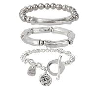 Mikovivi 3pcs Silver Stacking Beaded Bracelet Set, 14cm/5.51 Inch & 18cm/7.09 Inch Chunky Chain Bracelet Cuban Chain Jewelry Bohemian Style Jewelry for Women Gift