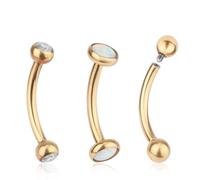 Mikovivi 3pcs Small Belly Button Rings, Internally Threaded Steel Round CZ Navel Rings Curved Belly Piercings Bars Jewelry for Women (Gold)