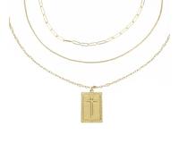 Mikovivi 3pcs Stacked Gold Necklaces Set for Women, Stackable Box & Paperclip Chain Necklaces with Cross Pendant Trendy Layering Jewelry Gift