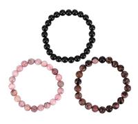 Mikovivi 3pcs Triple Protection Crystal Bracelet for Women & Men, 8mm Tiger Eye Hematite Black Obsidian Stretch Beaded Natural Stone Bracelet Encouragement Jewelry for Friends Family Coworkers