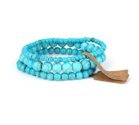 Mikovivi 3pcs Turquoise Bracelet, 3 Sizes Turquoise Beaded Bracelet Green Stone Fidget Jewelry Blue Gemstone Elastic Bead Chain for Women Men Friends Coworkers