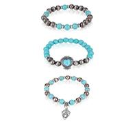 Mikovivi 3pcs Turquoise Bracelet for Women, Western Boho Beaded Bracelets with Synthetic Turquoise Stretchy Stackable Cowgirl Jewelry Set for Country Rodeo Festival Cowboy Outfit Accessories