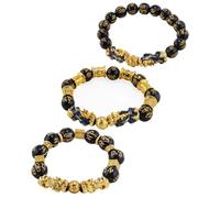 Mikovivi 3pcs Wealth Bracelet, Good Luck Wealth Bracelet with Chinese Mythical Beasts Scripture Carved Attracts Fortune Feng Shui Lucky Jewelry for Men Women