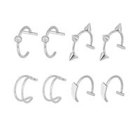 Mikovivi 4 Pairs Fake Lip Piercing, False Clip On Labret Lip Nose Ring Faux Snake Bite Cuff Hoops Vampire Teeth Fangs Non Piercing Jewelry (Silver-Tone)