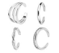 Mikovivi 4pcs Adjustable Toe Rings for Women, Open Toe Rings Set Simple CZ Triple Twist Crystal Band Elegant Summer Beach Foot Jewelry (Silver)