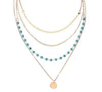 Mikovivi 4pcs Gold-Colored Boho Stackable Necklaces for Women, Boho Turquoise Western Coin Pendant Chain Trendy Dainty Multi-Layer Necklaces for Beach Jewelry Accessories Gifts