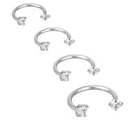 Mikovivi 4pcs Horseshoe Nose Rings, 316 Stainless Steel Double Septum Stud Nose Ring 16g Eyebrow Lip Hoops Cubic Zirconia Daith Piercing Jewellery Accessories for Women, Inner Diameter 6/8/10/12mm