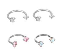 Mikovivi 4pcs Horseshoe Nose Rings, 8mm/0.32 Inch Diameter 316 Stainless Steel Double Stud Nose Ring Lip Hoop CZ Daith Piercing Jewelry for Women Gift (Pink, White, Colorful)