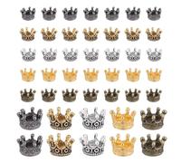 Mikovivi 50pcs Mini Crown Charms, Vintage 3D King Crown Beads with Large Hole Loose Spacer Beads for DIY Jewelry Making Crafts Bracelets Necklaces Supplies (Multicolored)