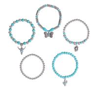Mikovivi 5pcs Western Turquoise Bracelet for Women, Stackable Synthetic Turquoise Beaded Stretchy Bracelets Vintage Boho Rodeo Jewelry Set for Country Concert Cowgirl Cowboy Outfit Accessories
