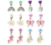 Mikovivi 6 Pairs Colorful Clip on Drop Earrings Set, Resin No Pierced Design Kids Child Dangle Earrings Cute Butterfly Ear Clips for Children Toddler Party Daily Wearing Princess Jewelry