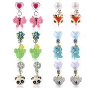 Mikovivi 6 Pairs Colorful Clip on Drop Earrings Set, Resin No Pierced Design Kids Child Dangle Earrings Cute Butterfly Ear Clips for Children Toddler Party Daily Wearing Princess Jewelry