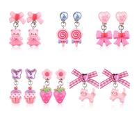 Mikovivi 6 Pairs Colorful Clip on Drop Earrings Set, Resin No Pierced Design Kids Child Dangle Earrings Cute Butterfly Ear Clips for Children Toddler Party Daily Wearing Princess Jewelry