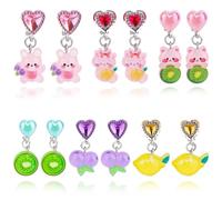 Mikovivi 6 Pairs Colorful Clip on Drop Earrings Set, Resin No Pierced Design Kids Child Dangle Earrings Cute Butterfly Ear Clips for Children Toddler Party Daily Wearing Princess Jewelry