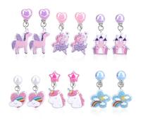 Mikovivi 6 Pairs Colorful Clip on Drop Earrings Set, Resin No Pierced Design Kids Child Dangle Earrings Cute Butterfly Ear Clips for Children Toddler Party Daily Wearing Princess Jewelry