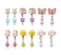 Mikovivi 6 Pairs Colorful Clip on Drop Earrings Set, Resin No Pierced Design Kids Child Dangle Earrings Cute Butterfly Ear Clips for Children Toddler Party Daily Wearing Princess Jewelry