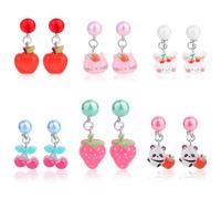 Mikovivi 6 Pairs Colorful Clip on Drop Earrings Set, Resin No Pierced Design Kids Child Dangle Earrings Cute Butterfly Ear Clips for Children Toddler Party Daily Wearing Princess Jewelry
